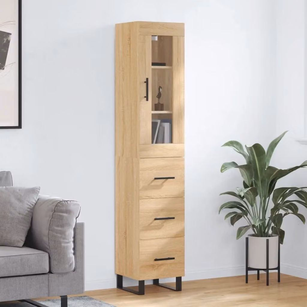 Credenza Buffet da pranzo in Legno Multistrato Rovere Sonoma, Colore Marrone e Beige, L/P/H: 34,5 x 34 x 180 cm – 2