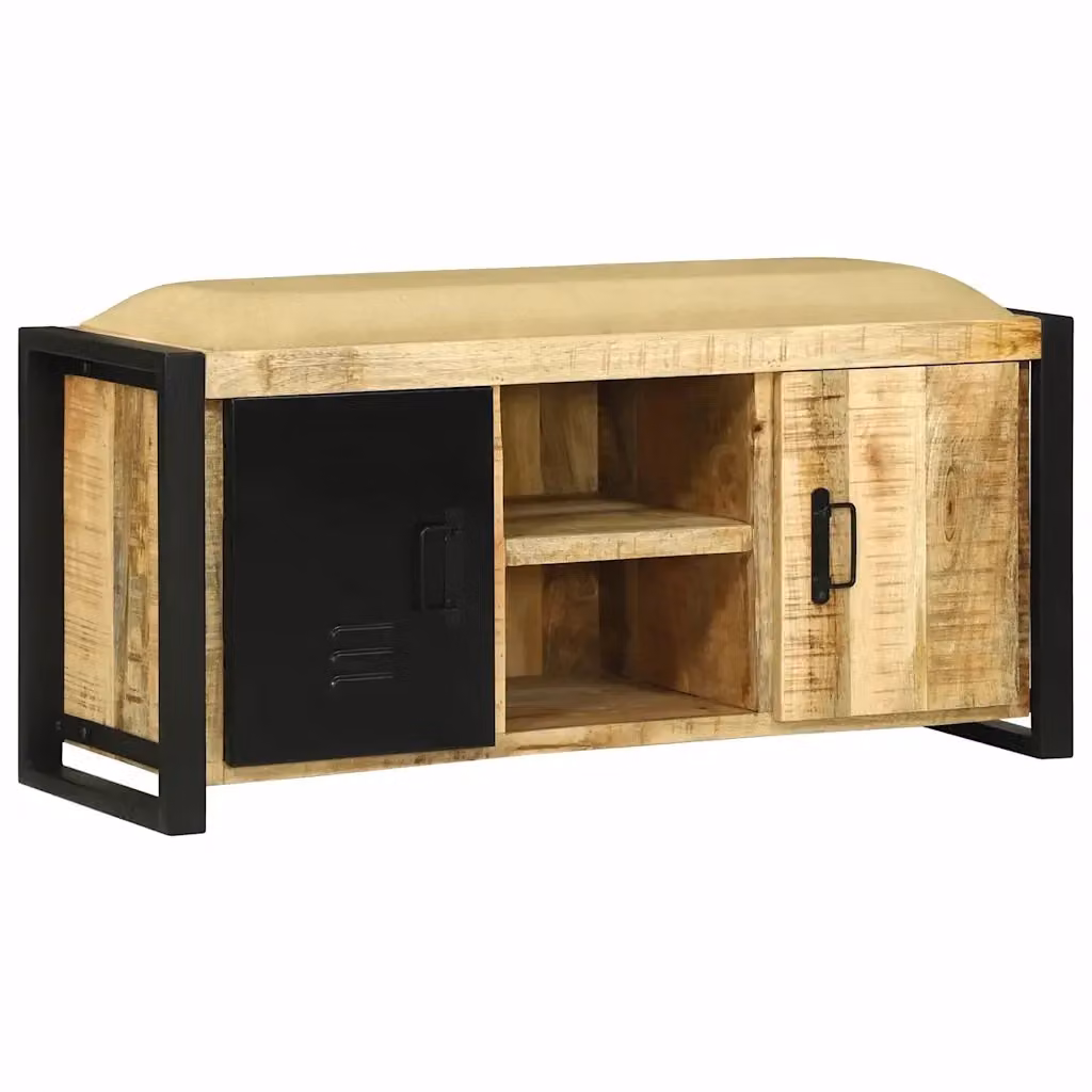 Armadio Panchina con Scarpiera in Legno di Mango Marrone Stile Industrial DESIGN IN L: 110 cm, P: 35 cm, H: 50 cm – 2