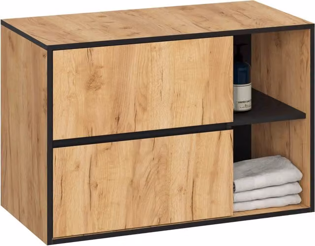 Mobile bagno sospeso VAMI Rovere Craft e Nero con 2 cassetti L: 90 cm, P: 45,5 cm, H: 60 cm