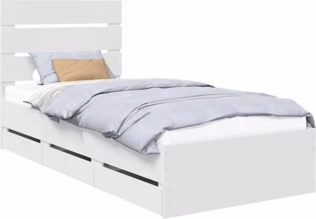 Letto singolo per adulti Design In bianco con cassetti in legno MDF laccato L: 75 cm, P: 190 cm, H: 78 cm