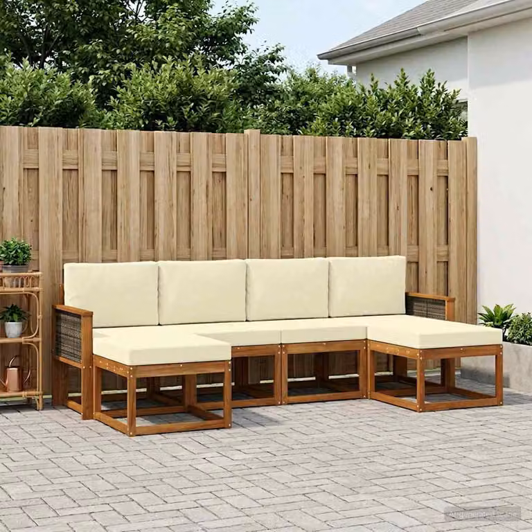 Set di divani da esterno vidaXL 6 pz in legno di acacia con cuscini beige e bianco