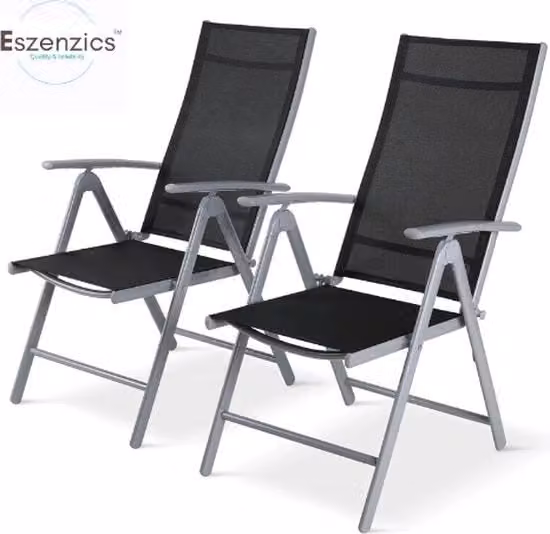 Set di sedie da giardino pieghevoli - 2 pezzi - in alluminio - schienale regolabile - carico massimo 120Kg - colore nero