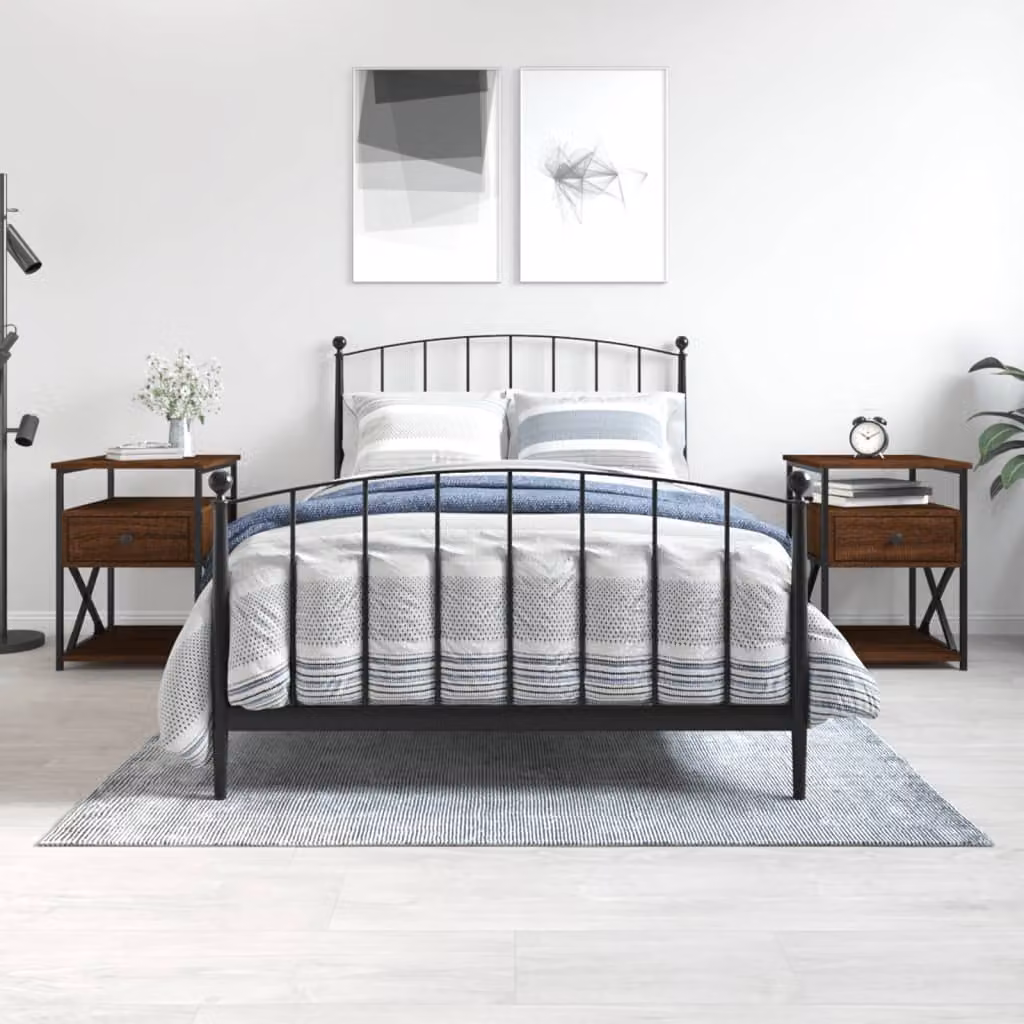 Set di 2 comodini vidaXL in legno multistrato color rovere marrone, L 40 cm x P 42 cm x H 55 cm