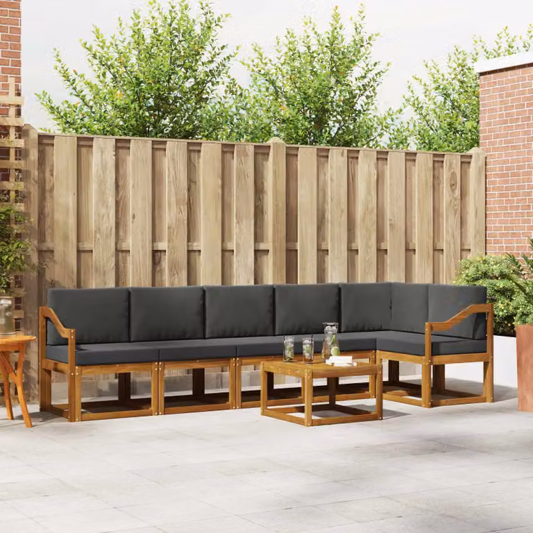 vidaXL Set di divani da esterno 7 pz in legno di acacia con cuscini, colore marrone e antracite