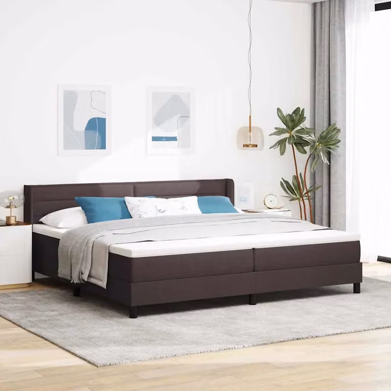 Letto a molle con testiera vidaXL in tessuto marrone con molle a tasche L/P: 200 x 200 cm, H: 203 cm