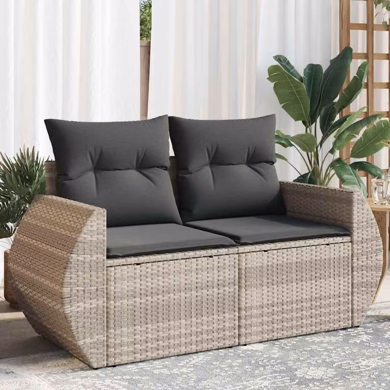 vidaXL Divano da Giardino a 2 Posti in Polyrattan Grigio con Cuscini Imbottiti e Rivestimenti Rimovibili
