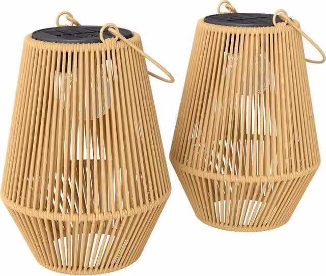 Set di 2 lampade solari Outsunny in rattan marrone con accensione automatica IP44, L/P/H: 16 x 16 x 21 cm
