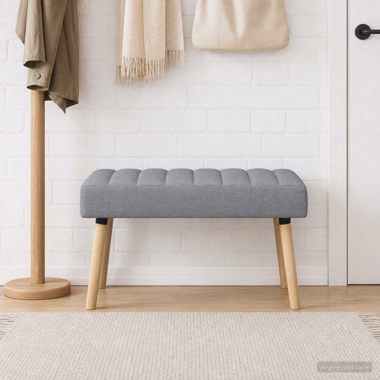 Panchina trapuntata a canale moderna vidaXL in tessuto grigio con struttura in legno di gomma L: 80 cm, P: 40 cm, H: 46 cm