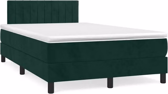 Letto matrimoniale con materasso ibrido vidaXL in velluto verde scuro con illuminazione LED sottostante e porta USB, L/P/H: 193 x 123 x 88 cm