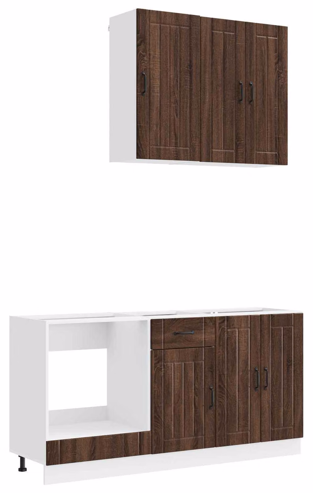 Set di mobili da cucina LUCCA, composto da 5 pezzi, realizzato in legno impiallacciato di noce marrone