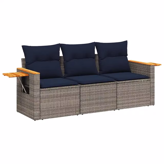 Set Divani da Giardino 3 pz | Set Salotto da Giardino con Cuscini Grigio in Polyrattan