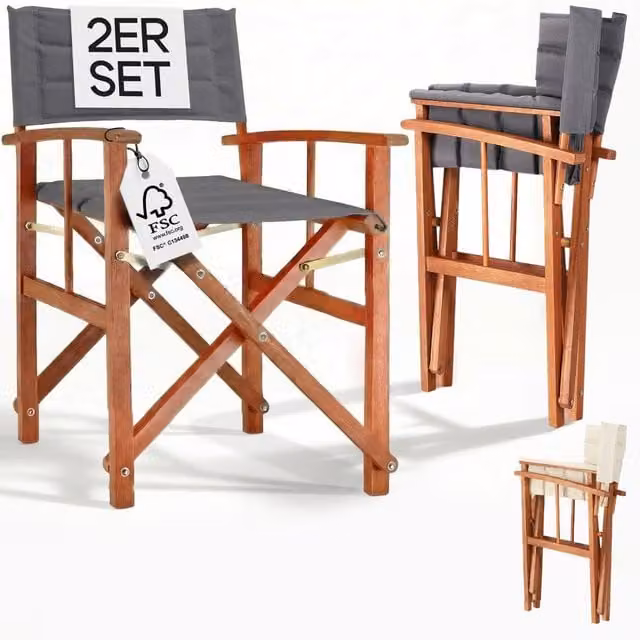 Set da 2 sedie da regista CASARIA in legno di eucalipto certificato FSC oliato, colore antracite, imbottite per esterno – 1