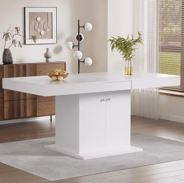 Tavolo da pranzo allungabile ULEVR 140/180x80 cm con vano contenitore, estensione automatica, bianco