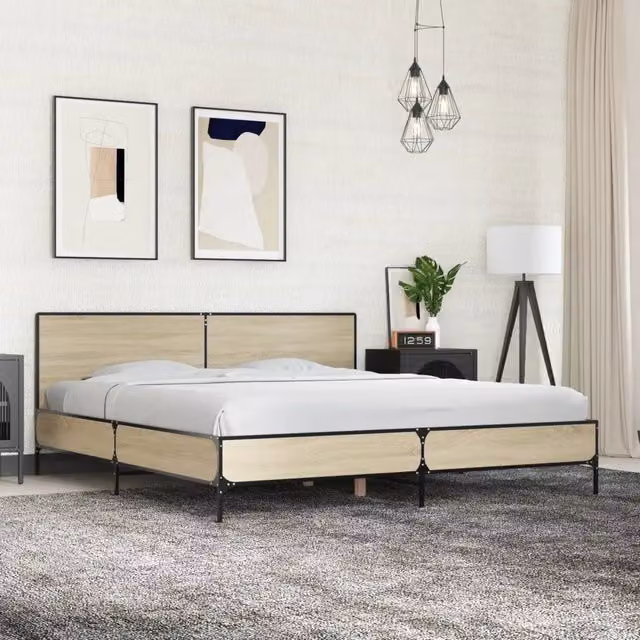 Letto Giroletto vidaXL in Rovere Sonoma e Metallo, L/P: 200 x 200 cm