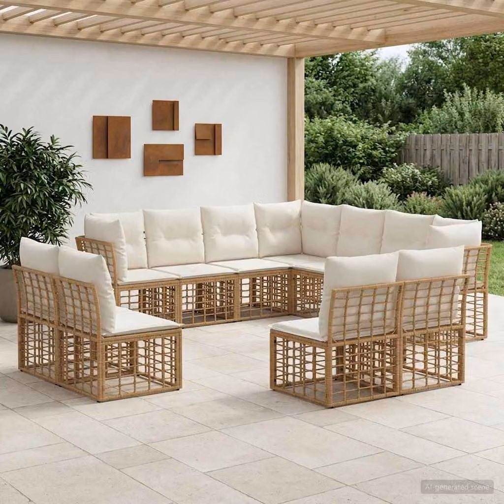 Set di divani da esterno a L vidaXL in polyrattan beige e marrone con cuscini in poliestere resistente ai raggi UV