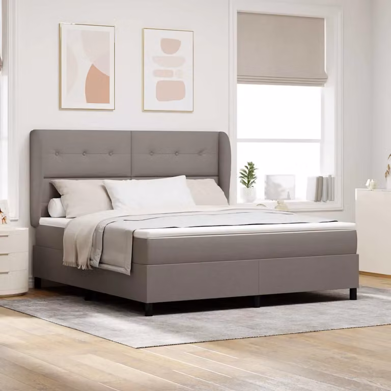 Letto a molle con testiera Talpa vidaXL in tessuto beige o grigio, L/P: 180 x 200 cm