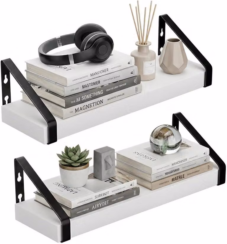 Ripiano sospeso in legno per cucina, scaffale da parete rustico, stile vintage, 40 cm, set da 2 pezzi, ideale per camera da letto, soggiorno, cucina, ufficio, bagno, colore bianco