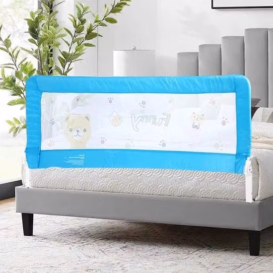 Protezione per lettino per bambini con rete in tessuto, blu e bianco, L: 180 cm