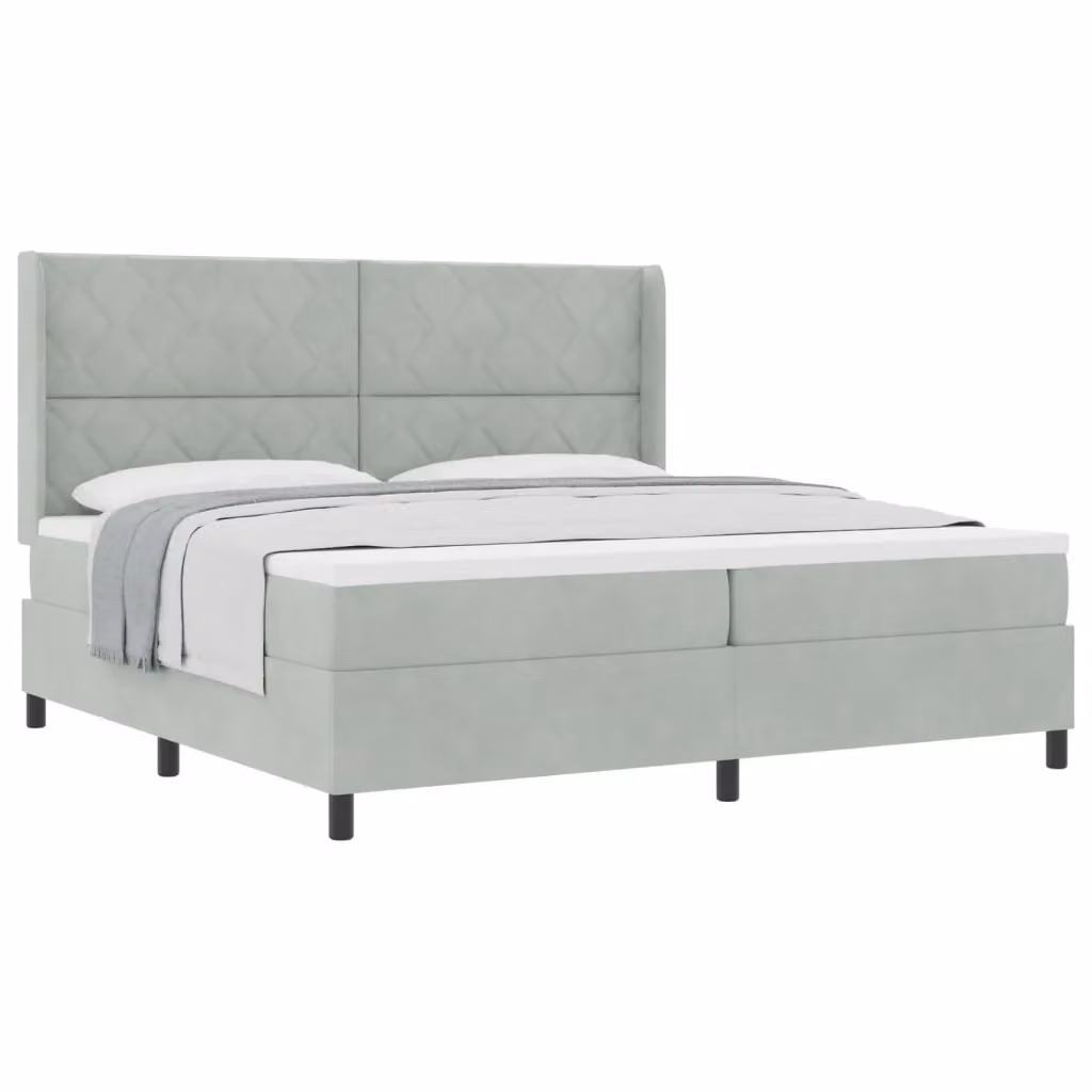 Letto a molle vidaXL con testiera in velluto Grigio, L/P/H: 200 x 200 x 128 cm – 2