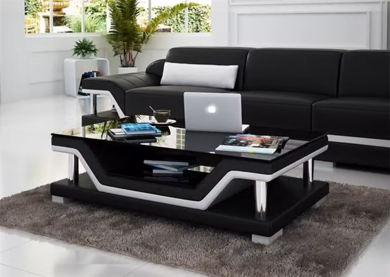 Gepolsterte Tische Schwarzer Couchtisch Glastisch Sofa Beistell Moderner Tisch