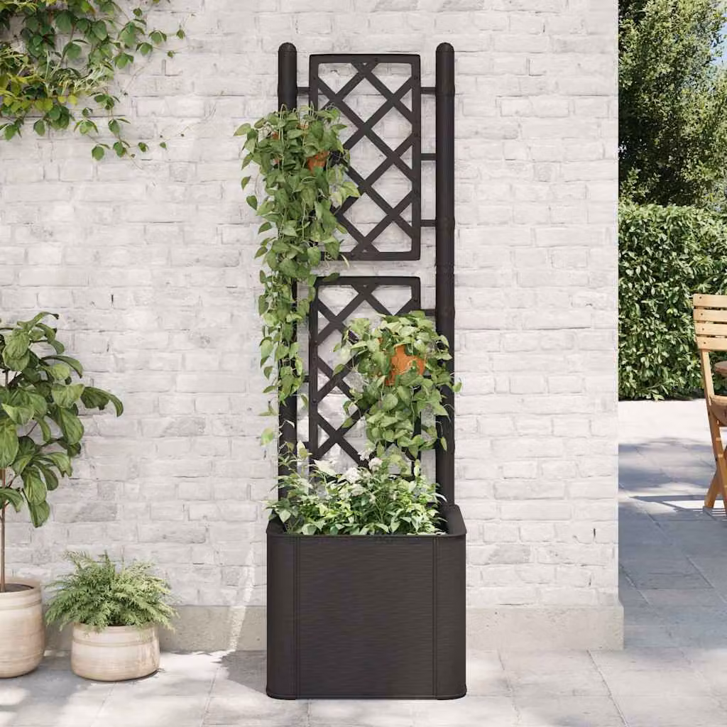 Letto rialzato da giardino con graticcio e sistema di irrigazione vidaXL, colore antracite