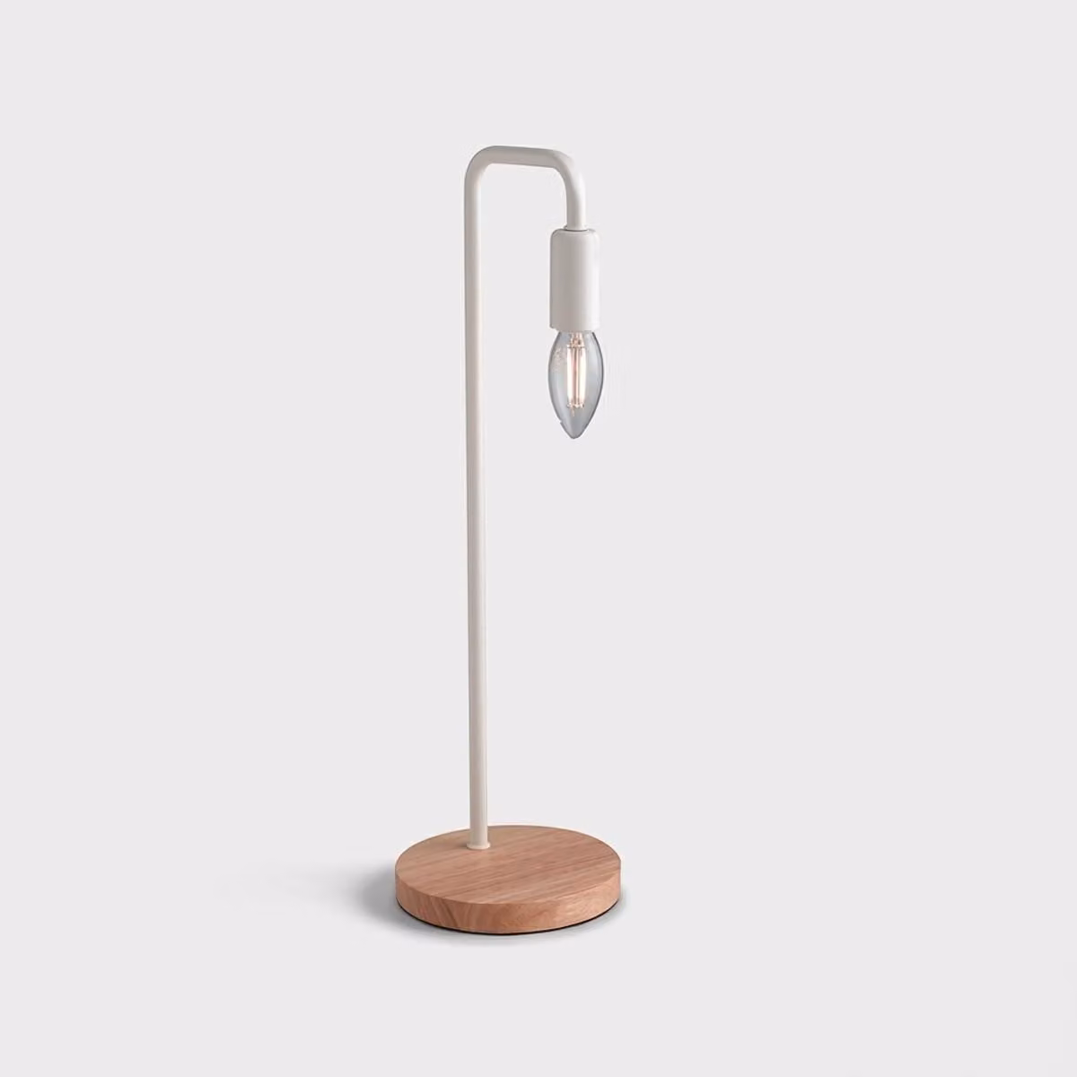 Lampada da tavolo "Sushi" in metallo bianco con base in legno