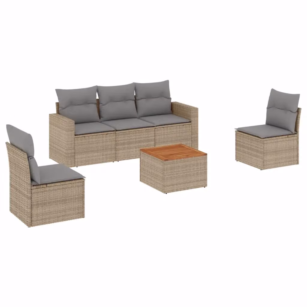 vidaXL Set Divano da Giardino 6 pz in Polyrattan con Cuscini Beige e Grigio – 2