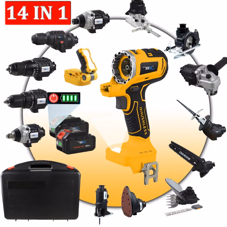 Set combinata wireless da 18V multifunzione, con motore brushless e 14 accessori