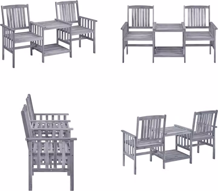 vidaXL Sedie da giardino con tavolo da tè 159x61x92 cm in legno massiccio di acacia - Set da bistrot - Set da bistrot - Sedie con tavolo da tè - Sedie con tavoli da tè
