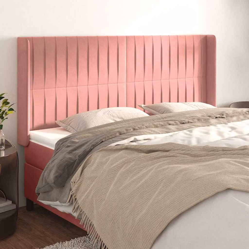 Testiera ad orecchio vidaXL in velluto rosa con struttura in legno L: 203 cm, P: 16 cm, H: 118/128 cm