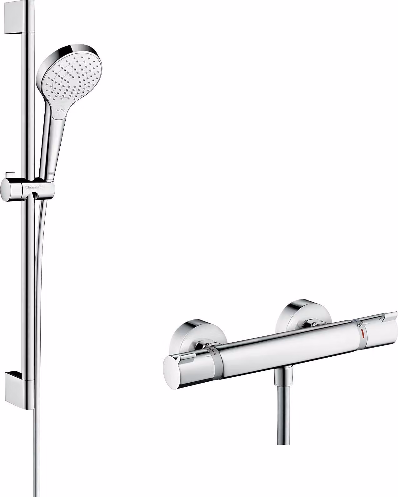 hansgrohe Croma Select S système de douche en surface Vario avec Ecostat Thermostat confort et barre de douche 65 cm, blanc/ chrome, 27013400, 27013400