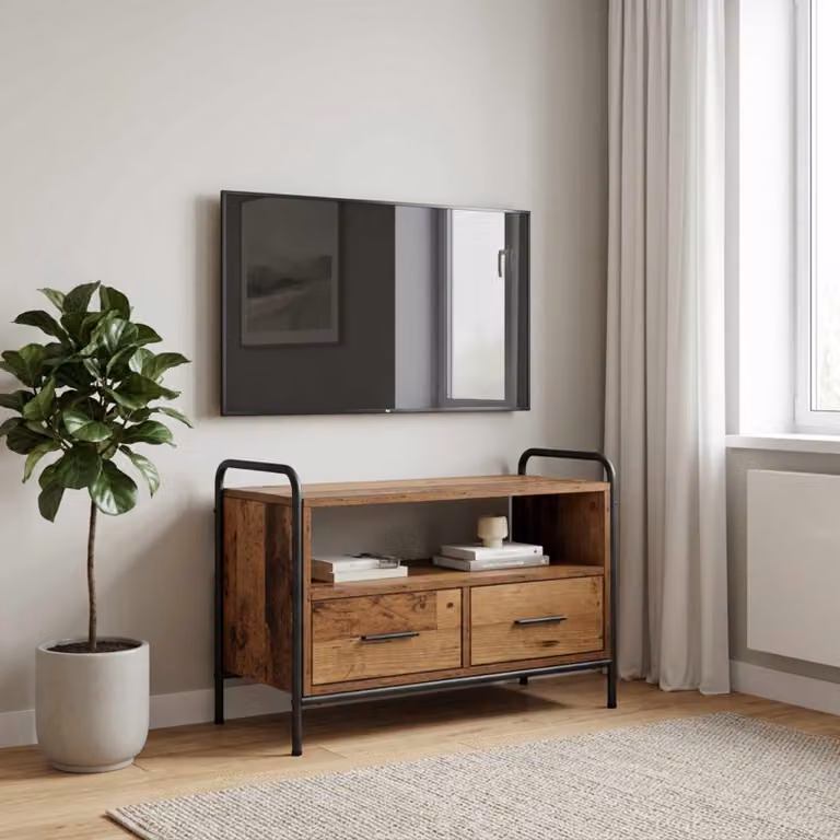Mobile TV vidaXL in legno e metallo marrone con ruote, L 67,5 cm x P 33 cm x H 50 cm