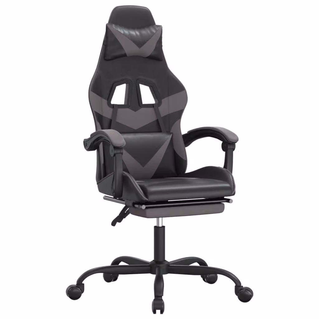 Sedia da Gaming Girevole Poggiapiedi Nero e Grigio Pelle finta