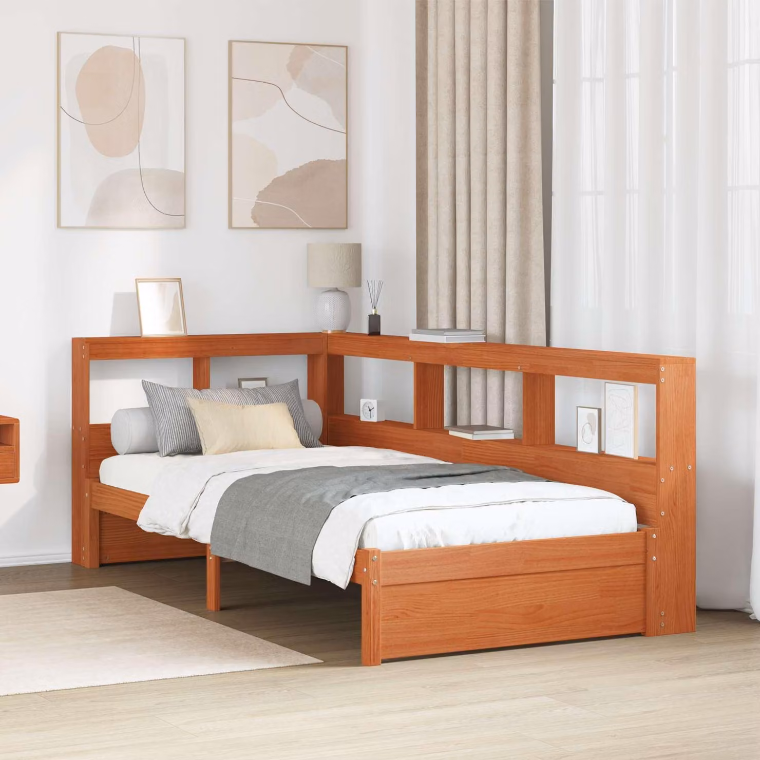 Maison Exclusive - Letto contenitore con libreria integrata e testiera in legno massello di pino