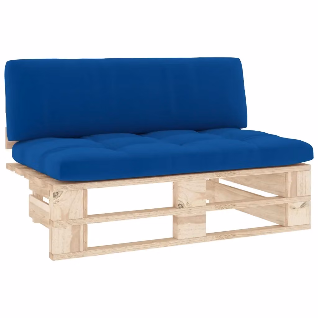 vidaXL Divano Centrale da Giardino in Legno di Pino Impregnato con Cuscini Blu e Grigio L/P/H: 110 x 65 x 55 cm – 2