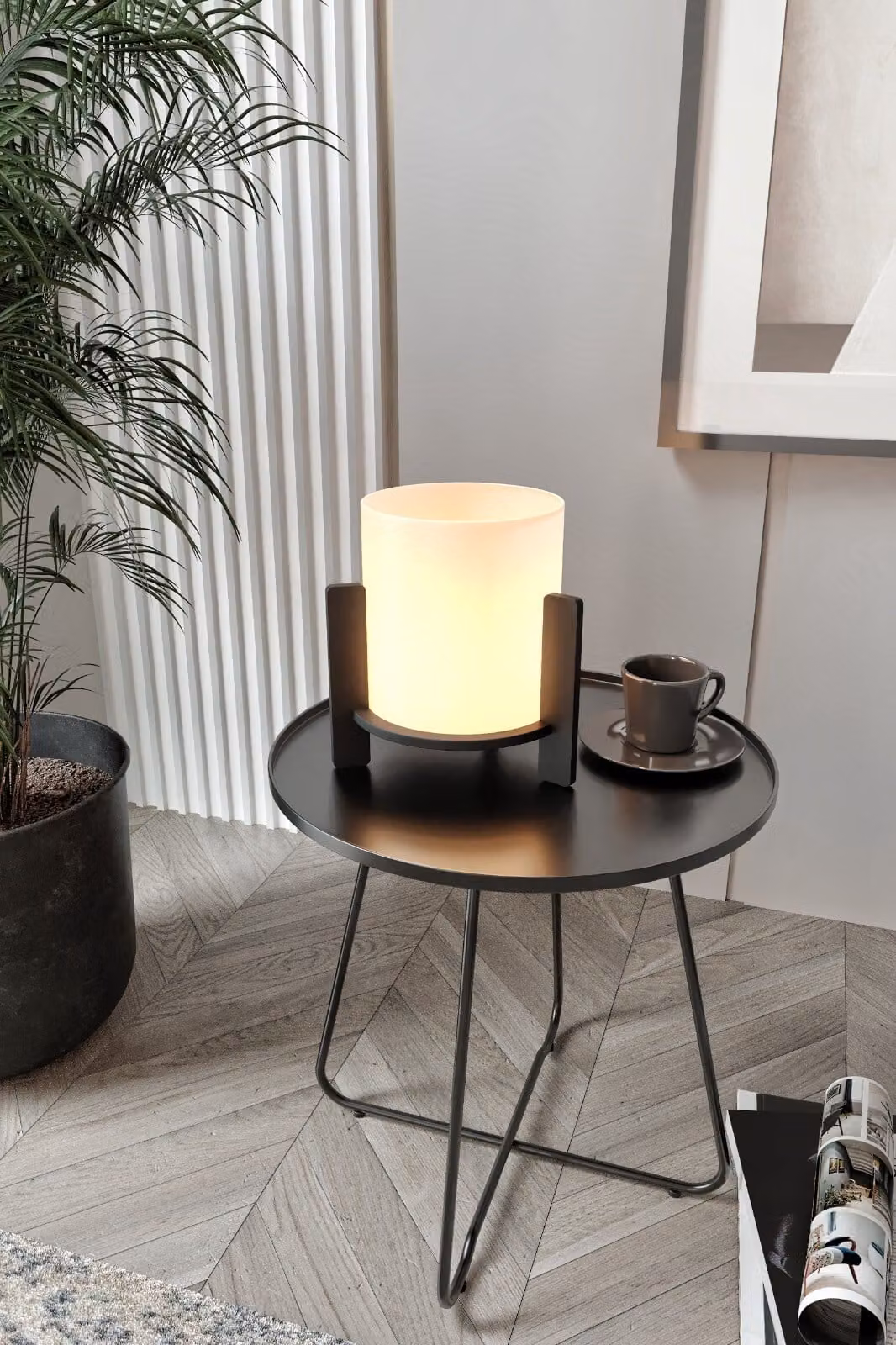Opviq, moderna lampada da tavolo nera, struttura in MDF, altezza 20 cm, diametro 14 cm, attacco E27 (max. 40 W), elegante design scandinavo, ideale per qualsiasi ambiente.