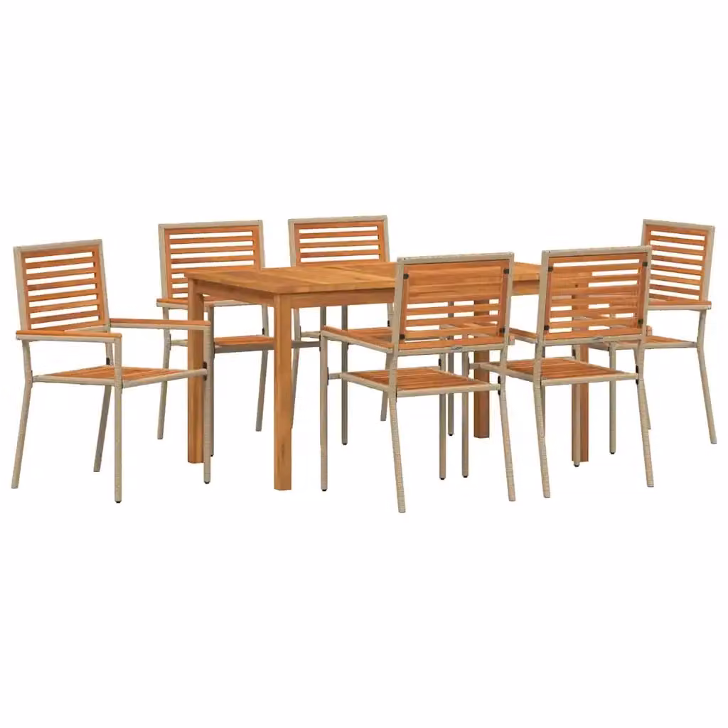 Set da pranzo per giardino e terrazza vidaXL in legno di acacia massello beige, composto da 7 pezzi – 2