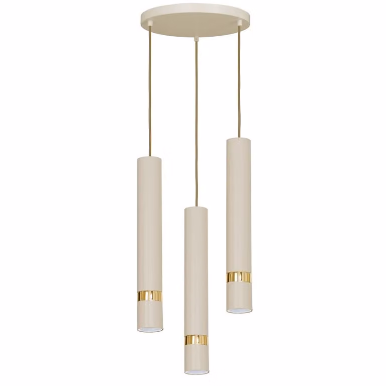 Lampada a sospensione rotonda a 3 tubi color crema con elementi dorati Reno 3xGU10 15W Luminex
