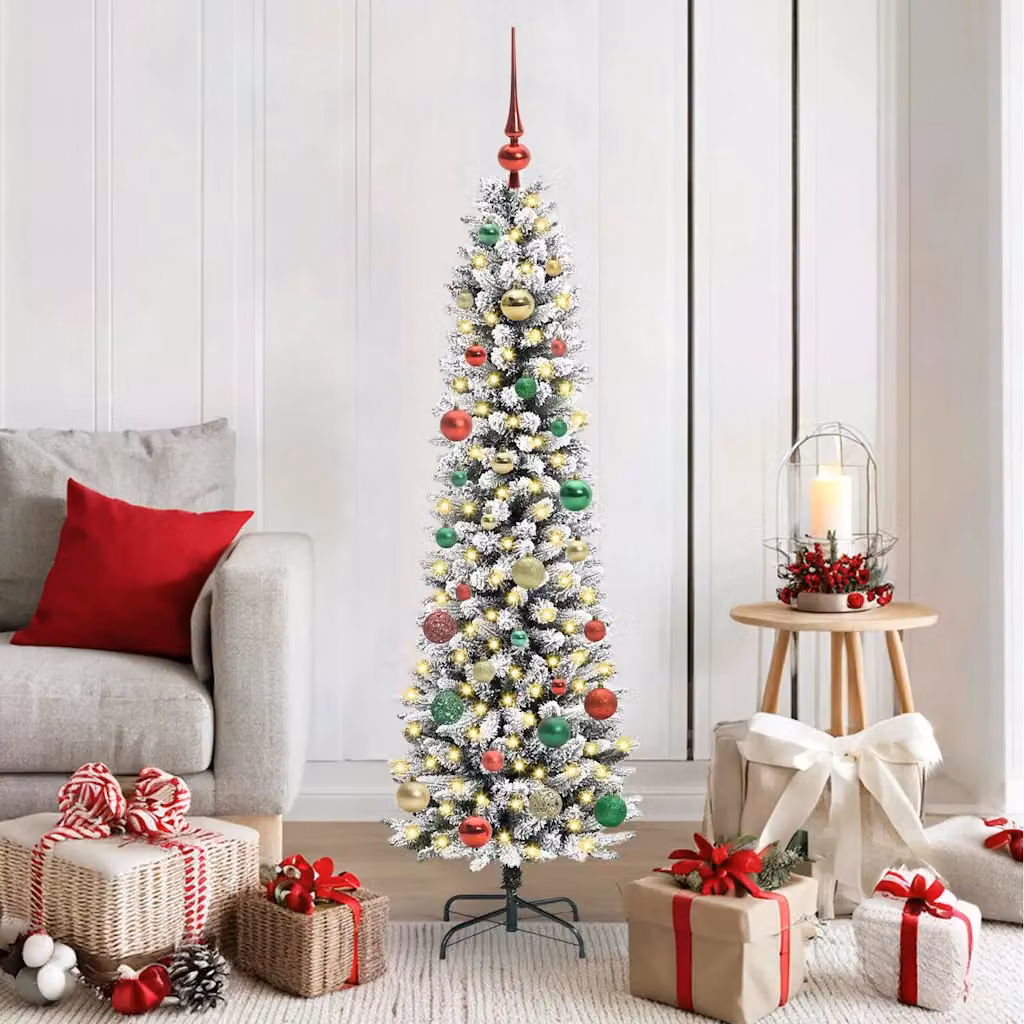 Albero di Natale artificiale moderno vidaXL bianco con luci LED bianco caldo