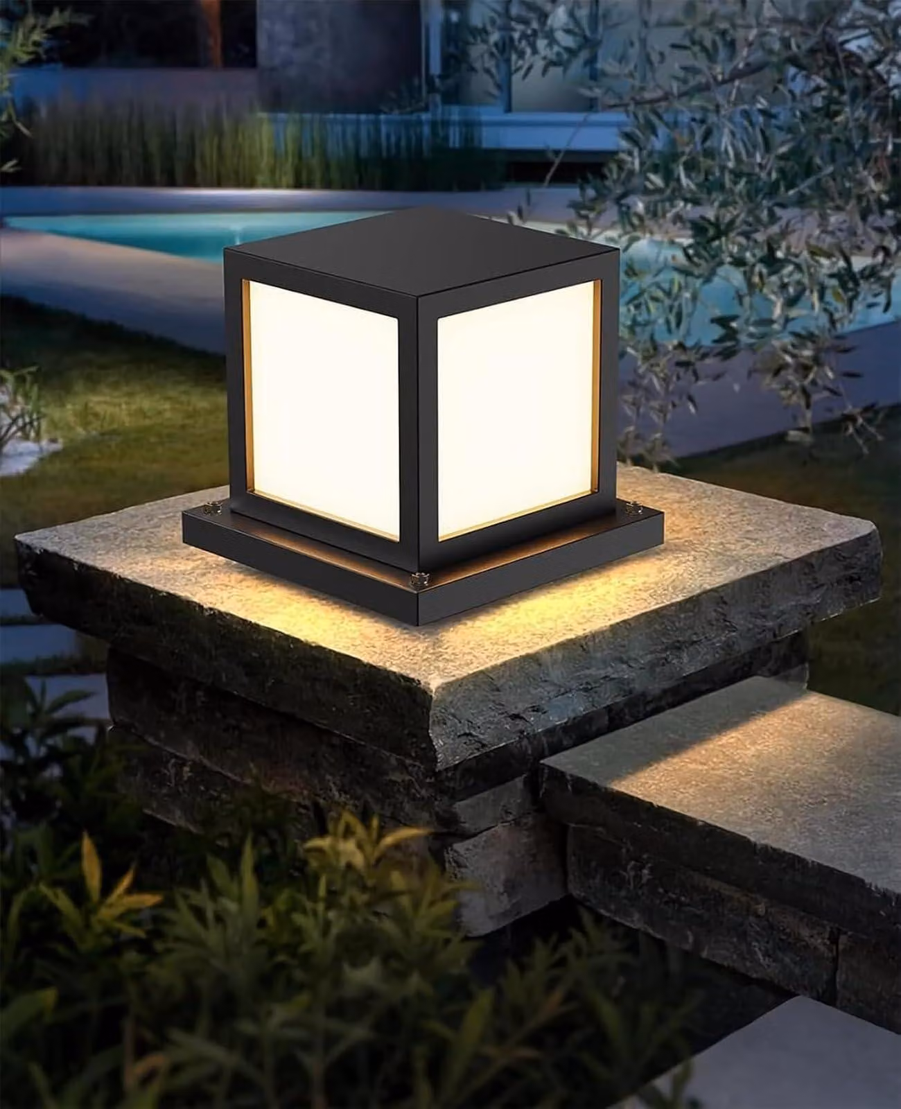 Lampada da terra, quadrata, 15W LED, grado di protezione IP65, 3 tonalità di luce, attacco E27, colore nero