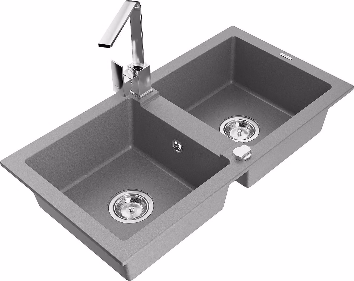 Mexen Mario lavello in granito a 2 vasche con miscelatore cucina Rita, grigio - 6504-71-670300-00