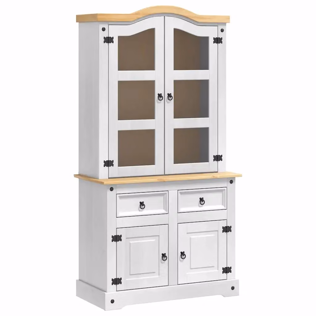 Credenza vidaXL CORONA in pino massello bianco con ante e cassetti L 100 x P 48,5 x H 179 cm – 2
