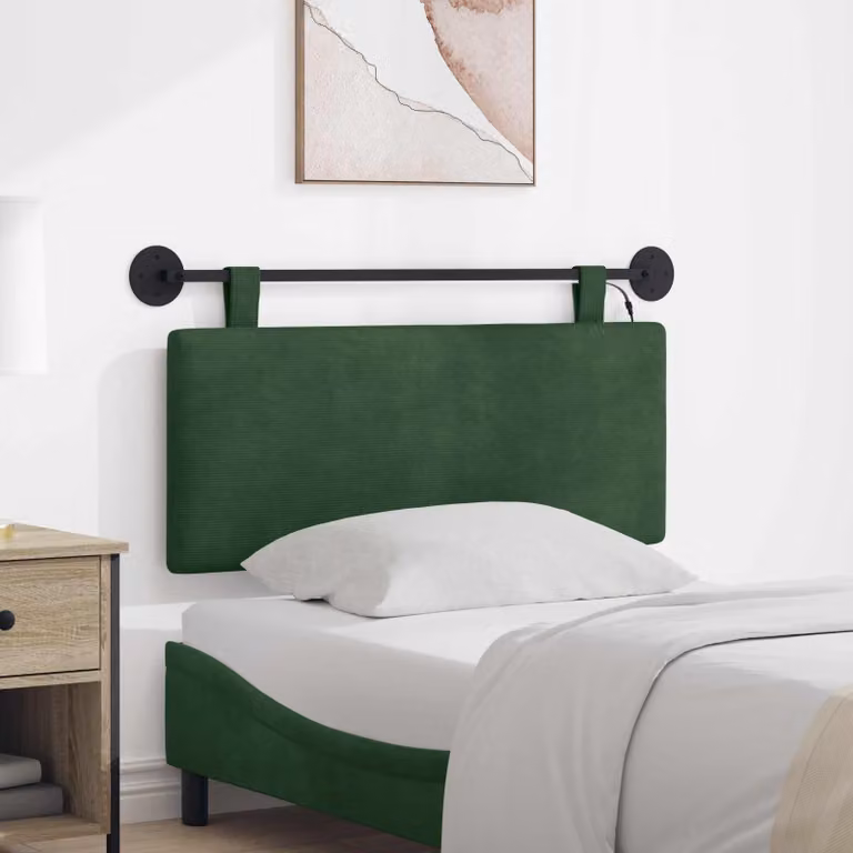 Testiera sospesa vidaXL in tessuto cord Verde Giungla con illuminazione integrata e pannello imbottito