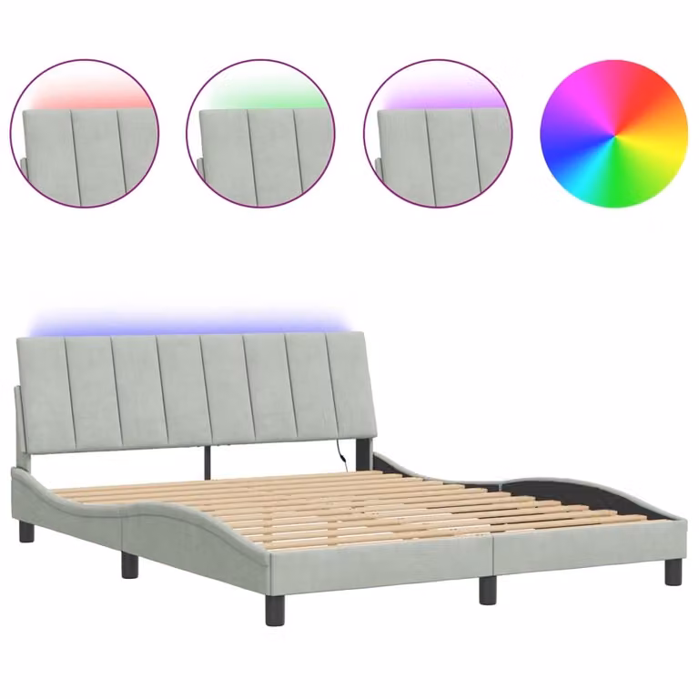 Giroletto con LED senza Materasso Hanko Grigio Chiaro 160x200 cm in Velluto