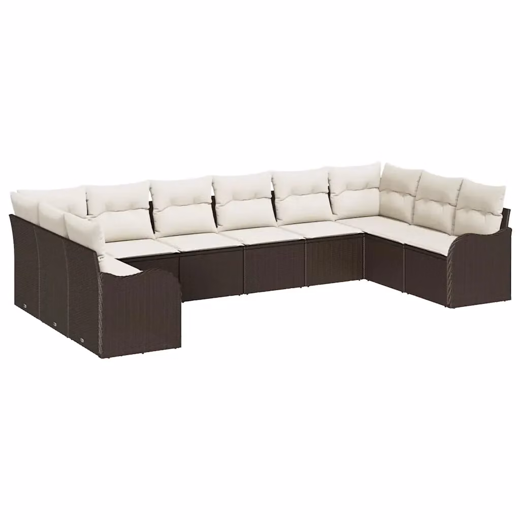 Set Divano da Giardino vidaXL 10 Pezzi in Polyrattan Marrone e Bianco con Cuscini e Struttura in Acciaio Verniciato a Polvere – 2