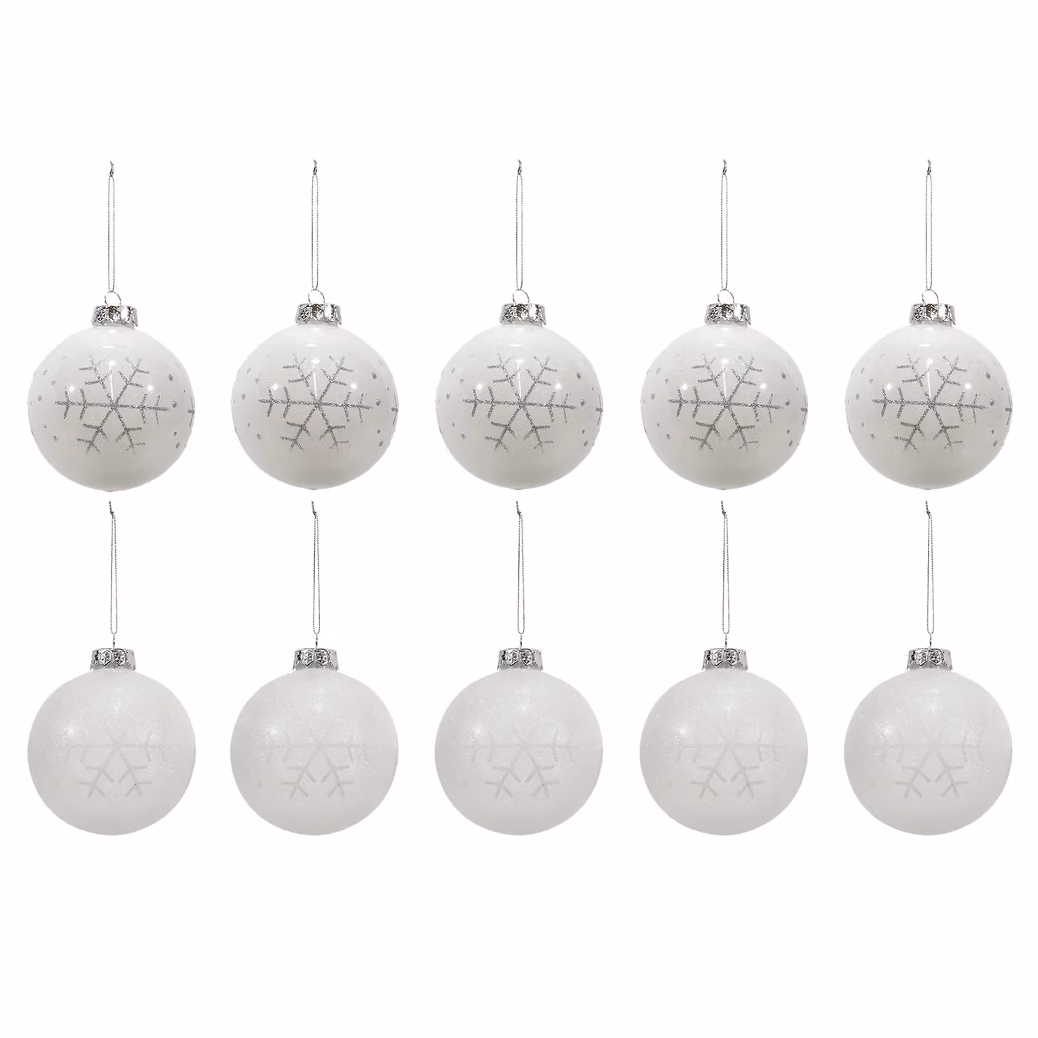 Set di 10 palline di Natale Vestiamo Casa bianche con fiocco e decorazioni a fiocco di neve, diametro: 6 cm – 1