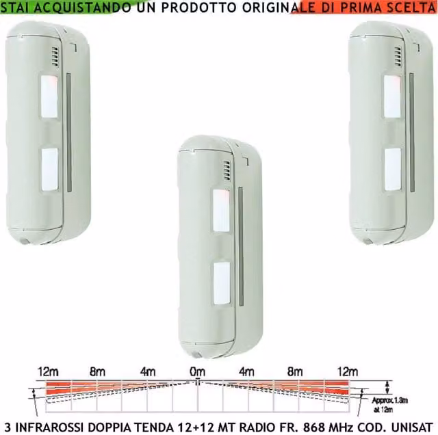Set di 3 Rilevatori di Movimento a Doppio Infrarosso a Tenda Securvera per Esterno, Frequenza 868 MHz Bidirezionale con Tecnologia Anti Jamming, Colore Bianco