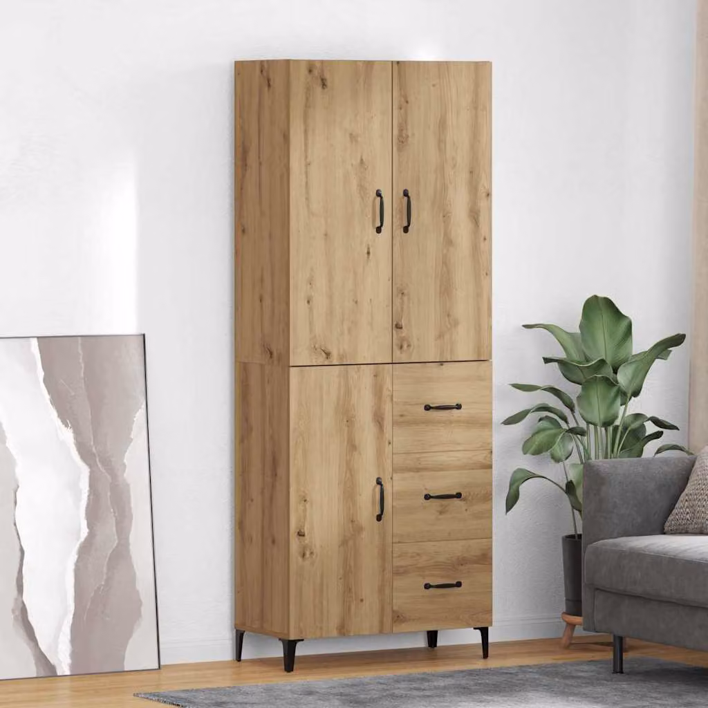 Credenza moderna vidaXL in rovere con ante e cassetti, marrone e nero, L: 69,5 cm, P: 34 cm, H: 180 cm