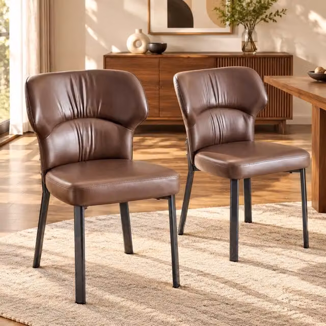 Set di 2 sedie da pranzo MIVRAY in similpelle marrone con seduta e schienale imbottiti e struttura in metallo nero