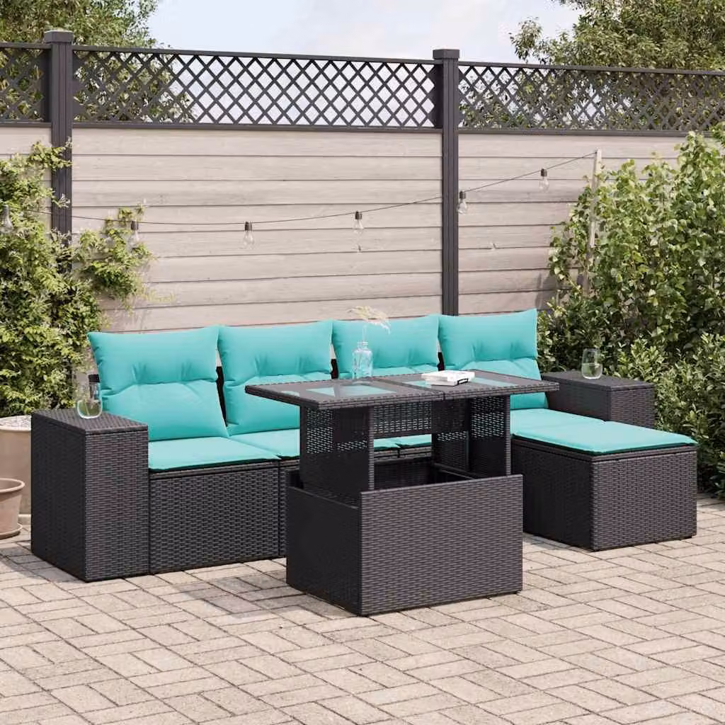 Maison Exclusive - Set Divano da Giardino 6 pz con Cuscini Nero Polyrattan Acacia